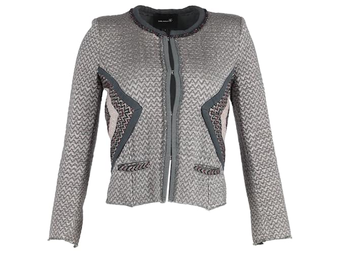 Isabel Marant Peru Tweed Jacket in Zigzag Pattern Grey Cotton  Wool  ref.1391115