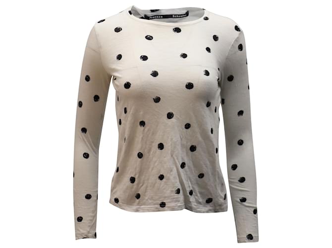 Proenza Schouler Long-Sleeves Polka Dotted-Print Top in White and Black Cotton  Cream  ref.1391139