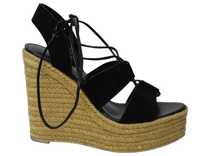 Espadrilles compensées à plateforme Saint Laurent en daim noir