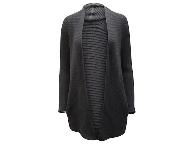 Helmut Lang Gerippter Cardigan aus schwarzer Wolle  ref.1391145