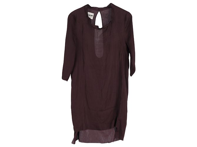 Acne Studios Zink AW11 – Knielanges Kleid mit Wasserfallausschnitt aus violettem Polyester Rot Bordeaux