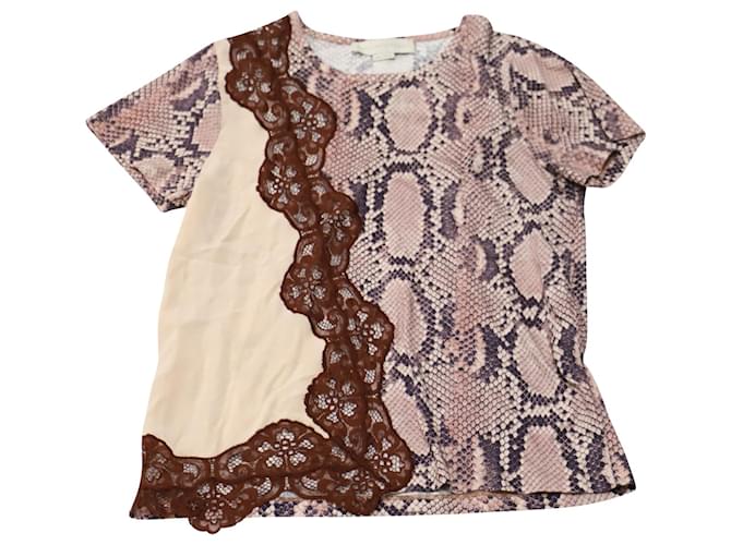 Stella Mc Cartney Stella Mccartney Top con estampado de serpiente en algodón nude Castaño Carne  ref.1391151