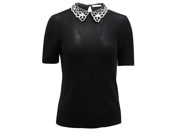 Jason Wu – Bluse mit Perlenkragen aus schwarzem Nylon