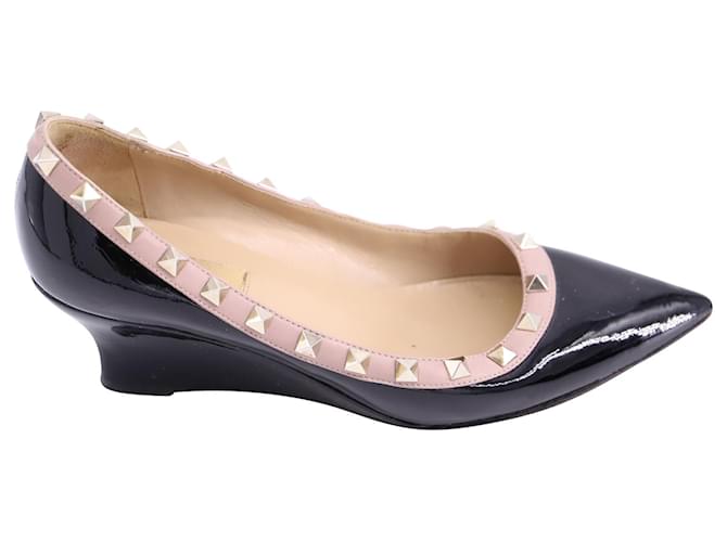 Valentino Rockstud Wedge Pumps in Black Patent Leather   ref.1391158