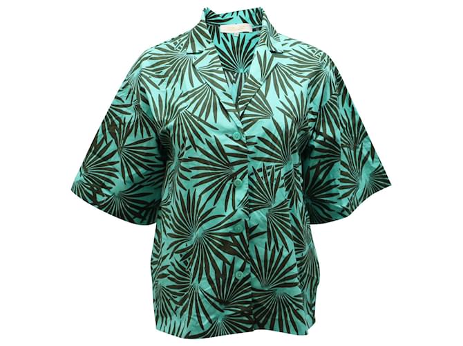 Diane Von Furstenberg Tropical Print Shirt in Green and Black Cotton  Python print  ref.1391159