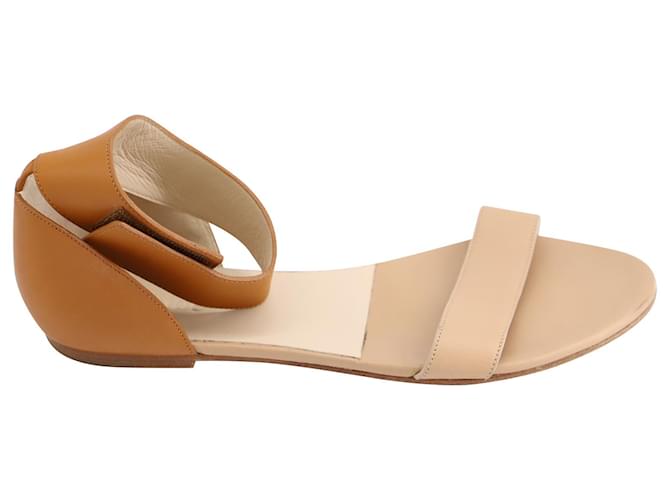 Chloé  Chloe Bicolor Ankle Strap Flat Sandals in Nude Leather Brown Flesh  ref.1391163