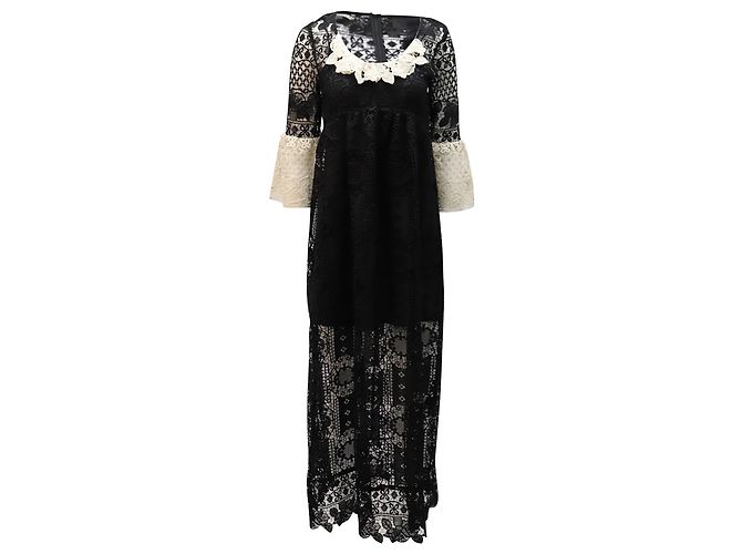 Anna Sui Lace Maxi Dress in Black Polyester