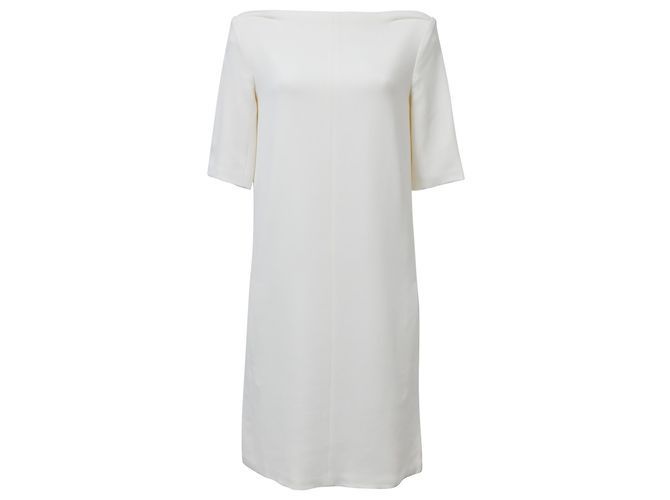 Céline Celine-Kleid mit U-Boot-Ausschnitt aus weißer Baumwolle Roh