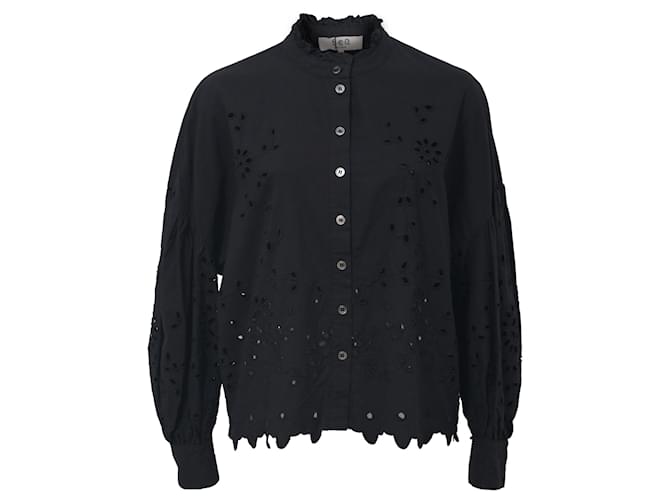 Roseanna Sea Fern Eyelet Long Sleeve Shirt in Black Cotton  ref.1391200