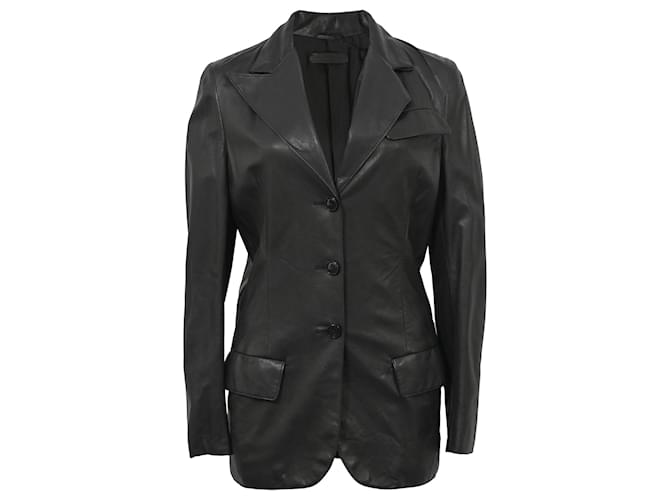 Veste Bottega Veneta à simple boutonnage en cuir noir  ref.1391201