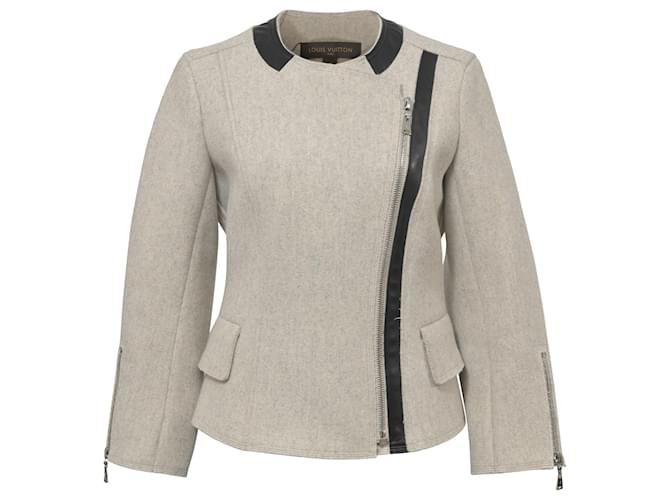 Louis Vuitton Lambskin Leather Panels Jacket in Grey Wool  ref.1391202