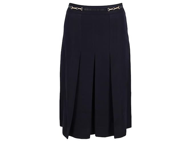 Céline Celine Pleated Vintage Skirt in Navy Blue Wool  ref.1391209