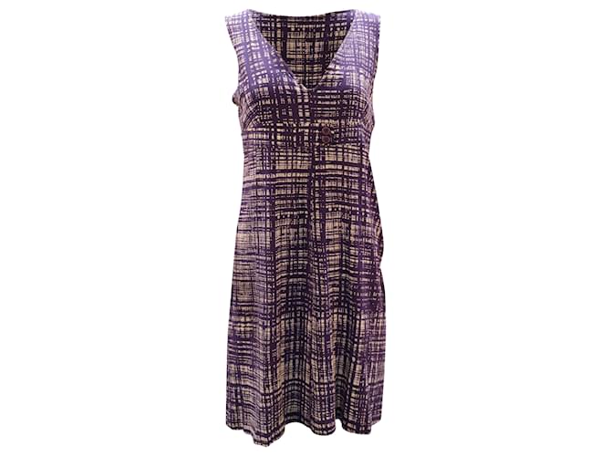 Prada Abstract Print Sleeveless Dress in Purple Print Silk  ref.1391220