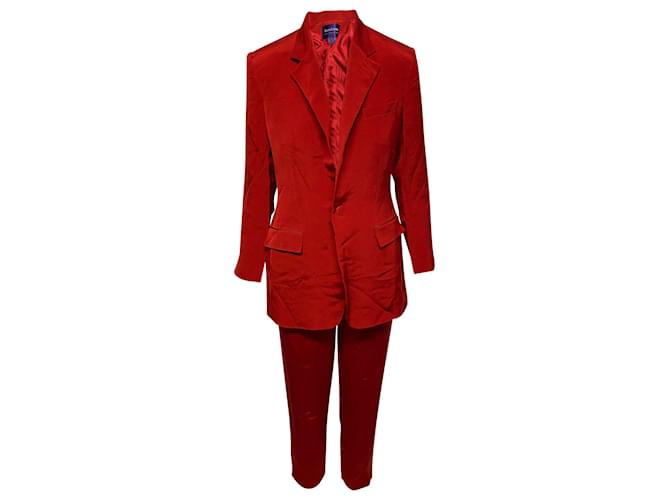 Ralph Lauren Collection Tailleur pantalon Ralph Lauren à simple boutonnage en soie rouge  ref.1391221