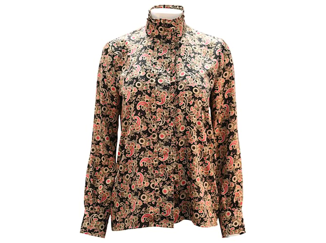 Camisa Sandro Paisley em cetim estampado preto  ref.1391222