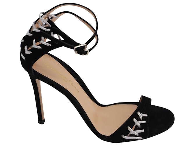 Gianvito Rossi Metallic Lace-Up Sandals in Black Suede  ref.1391234