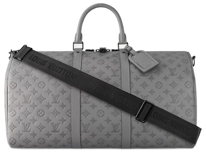 Abbesses Louis Vuitton LV Keepall 50 en cuir gris neuf