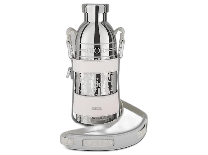Umhängetasche für die Wasserflasche von Dior Weiß Grau Leder Metall  ref.1391274