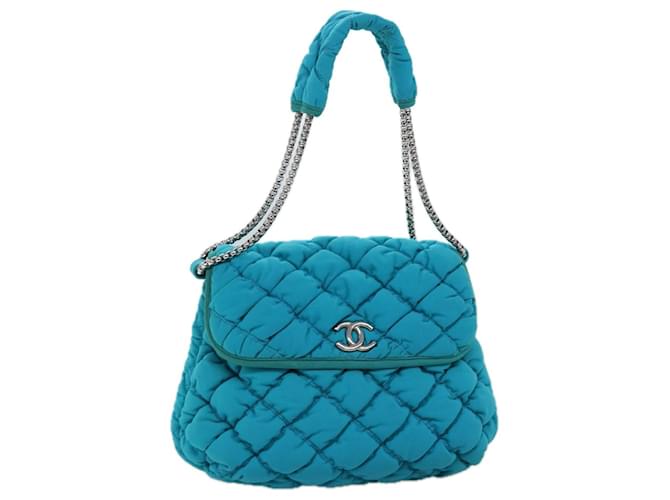 Bolso de hombro con cadena CHANEL Nylon Azul Autenticación CC 74407A  ref.1391454