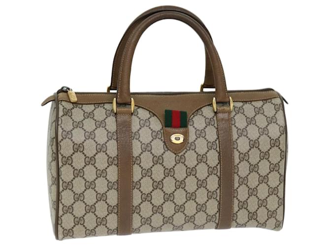 GUCCI GG Supreme Web Sherry Line Boston Bag Beige Red 111 02 007 Auth bs14106  ref.1391471