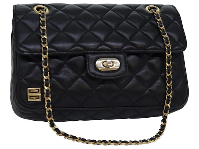 GIVENCHY Bolsa de ombro com corrente de couro preto Auth bs14157  ref.1391480