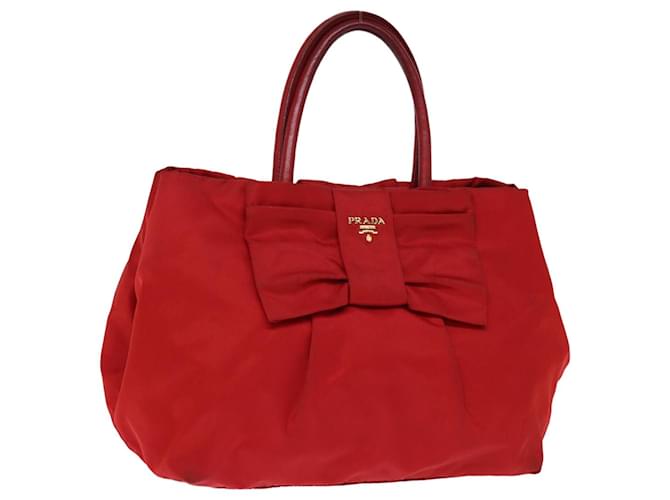 PRADA Borsa tote con nastro in nylon rosso Auth 74203  ref.1391484