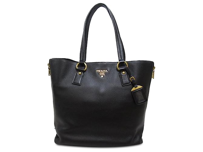 Black Prada Vitello Daino Side Zip Tote Nero Pelle  ref.1391613