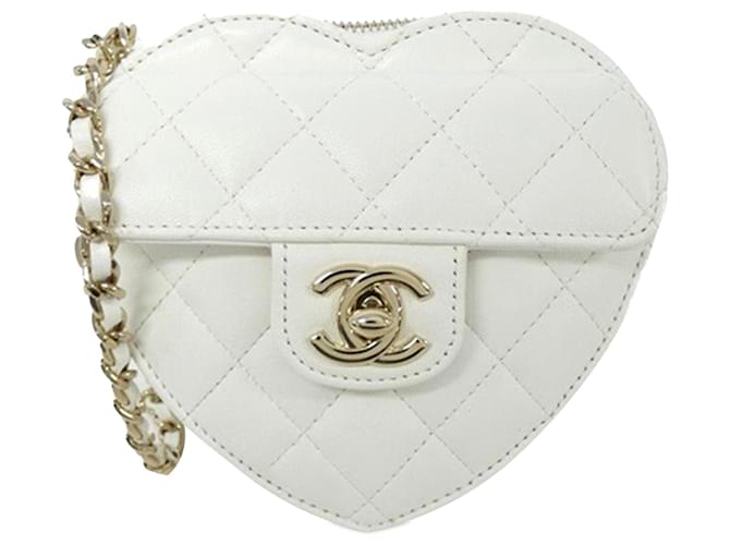 Sac à bandoulière Chanel Mini Lambskin CC in Love Heart blanc Cuir  ref.1391630