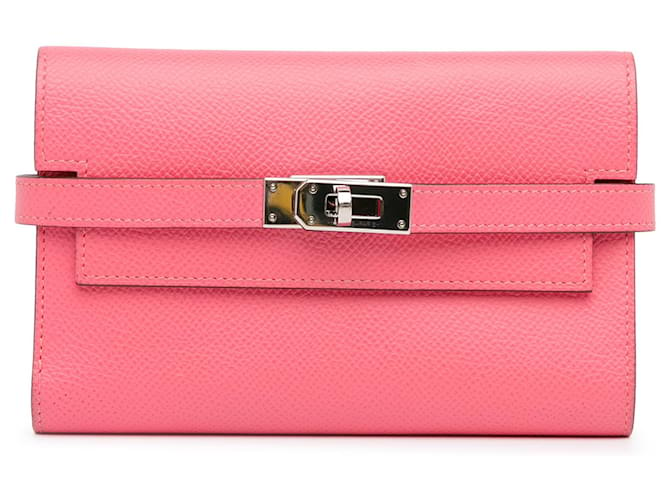 Rosa Hermès Epsom Kelly Classic Geldbörse Pink Leder  ref.1391633