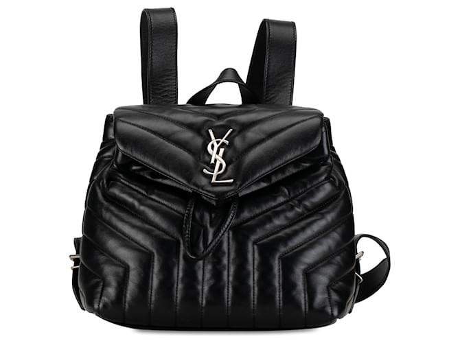 Mochila pequena Loulou de couro acolchoado preta Saint Laurent Preto  ref.1391645