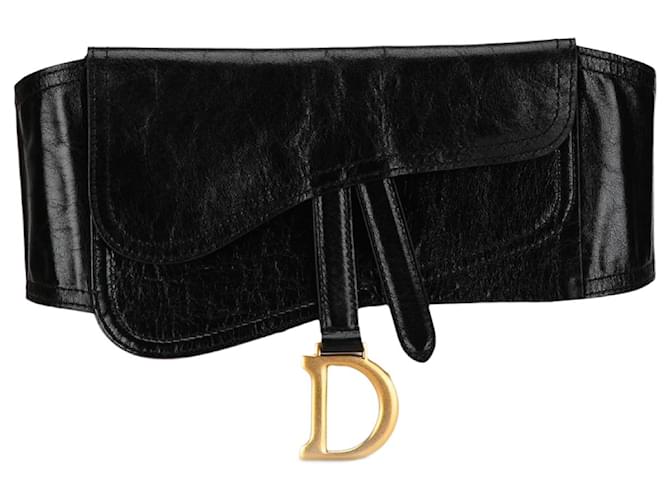 Black Dior Crinkled Lambskin Saddle Belt Bag Leather  ref.1391656