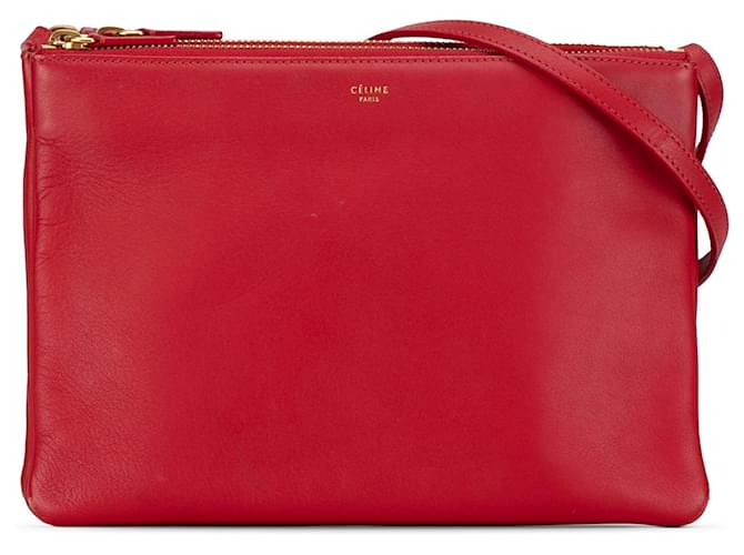 Céline Red Celine Large Trio Crossbody Bag Leather  ref.1392035