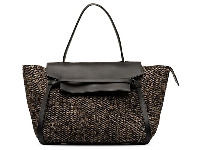 Céline Bolso satchel mini de tweed con cinturón Celine en negro Cuero  ref.1392038