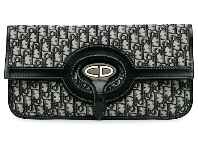 Black Dior Oblique Fold Over Clutch Leather  ref.1392045