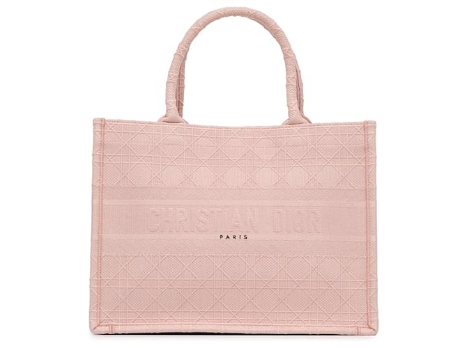 Borsa per libri ricamata Cannage media rosa Dior Tela  ref.1392052