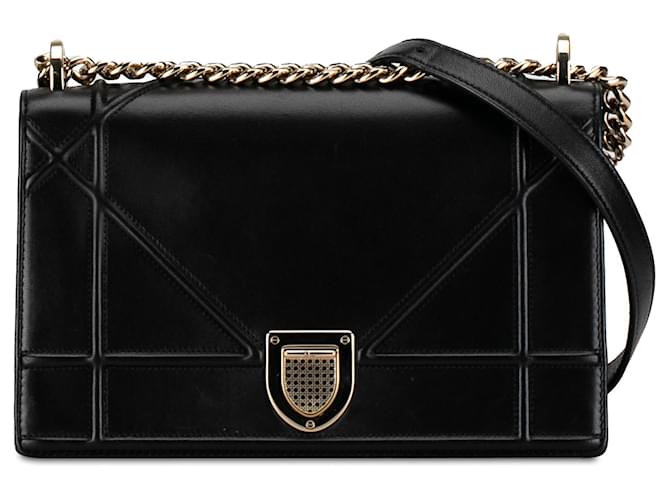 Black Dior Medium Calfskin Diorama Flap Crossbody Bag Leather  ref.1392055