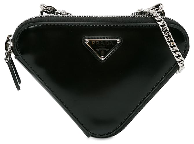 Black Prada Mini Spazzolato Leather Triangle Pouch Satchel  ref.1392060