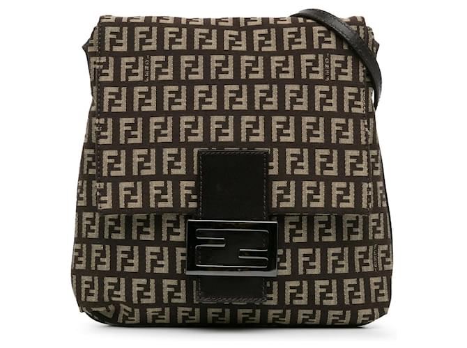 Brown Fendi Zucca Flap Crossbody Bag Leather  ref.1392064