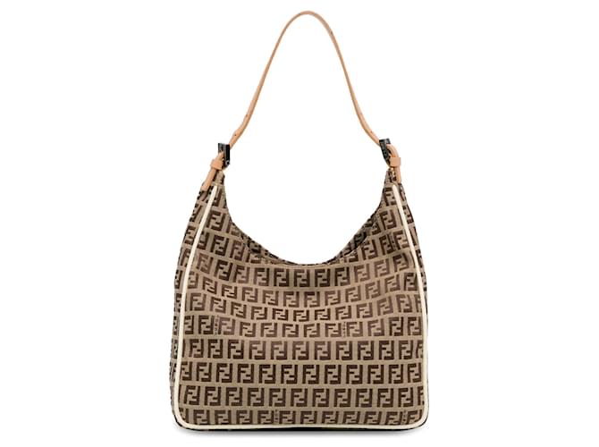 Brown Fendi Zucchino Canvas Shoulder Bag Leather  ref.1392071