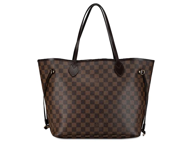 Brown Louis Vuitton Damier Ebene Neverfull MM Tote Bag Leather  ref.1392073