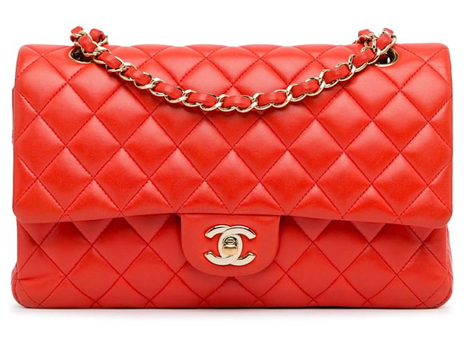 Red Chanel Medium Classic Lambskin Double Flap Shoulder Bag Leather  ref.1392083