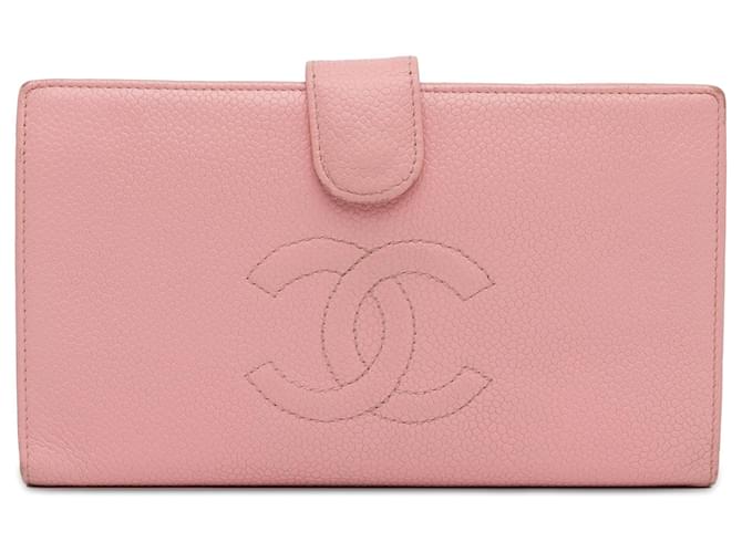 Pink Chanel CC Caviar French Wallet Leather  ref.1392092