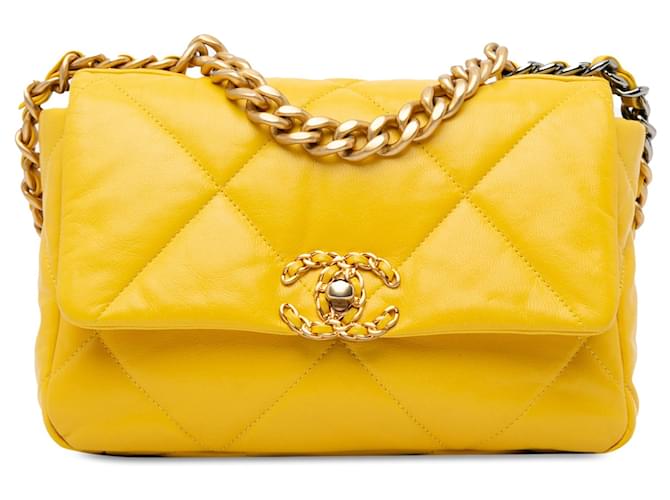 Yellow Chanel Medium Lambskin 19 Flap Bag Satchel Leather  ref.1392094