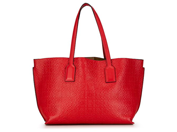Red LOEWE Embossed Anagram T Shopper Tote Leather  ref.1392096