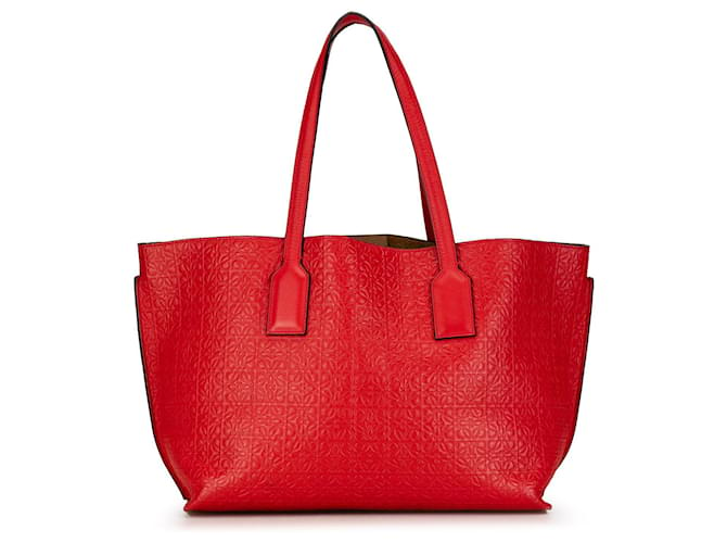 Cabas LOEWE Anagram T Shopper rouge en relief Cuir  ref.1392096