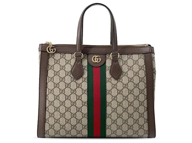 Brown Gucci Medium GG Supreme Ophidia Satchel Leather  ref.1392101
