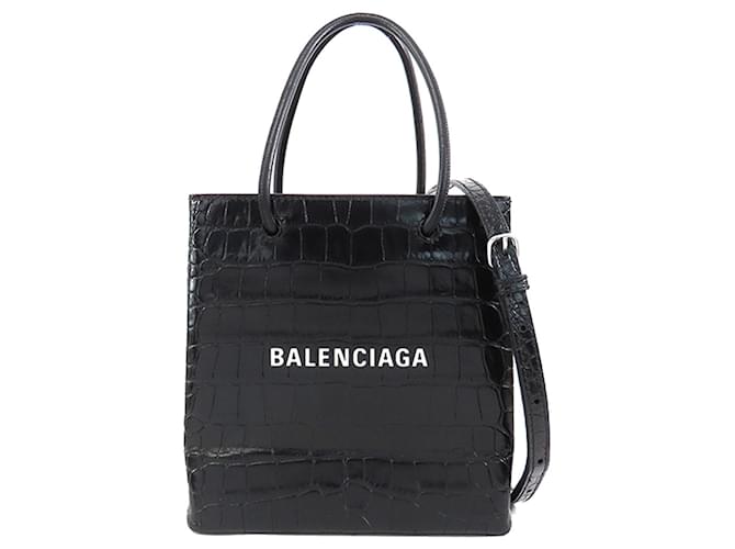 Schwarze Balenciaga-Einkaufstasche aus krokodilgeprägtem Leder im XXS-Format  ref.1392107