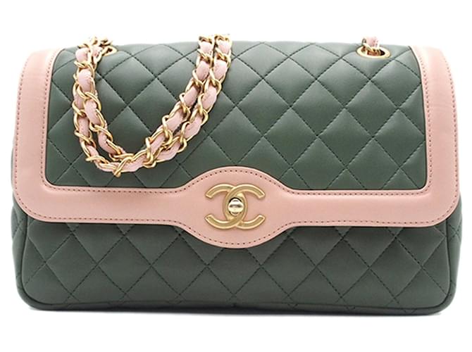 Green Chanel CC Quilted Lambskin Two-Tone Flap Crossbody Bag Leather  ref.1392119