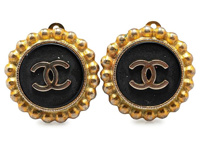 Boucles d'oreilles à clip Chanel CC noires Plaqué or  ref.1392132