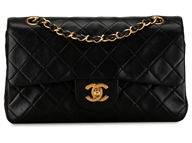 Black Chanel Small Classic Lambskin Double Flap Shoulder Bag Leather  ref.1392134